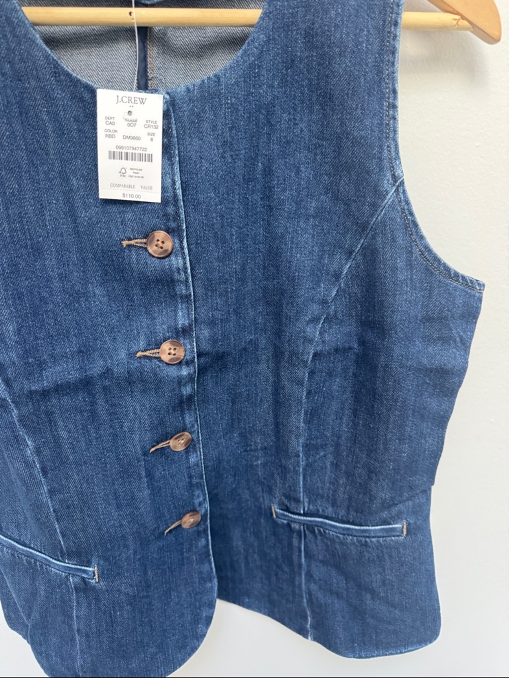 J. Crew Dark Blue Denim Button-Front Vest - Picture 8 of 15